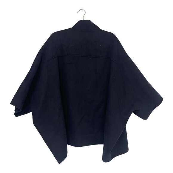 Massimo Dutti Womens Poncho Cape Navy Blue M Medium Button Wool 6412/732 NWOT - Picture 2 of 13